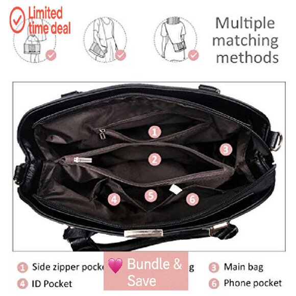 Large Top Handle Satchel Bag with Removable Strap, Multiple Compartments - Picture 7 of 8